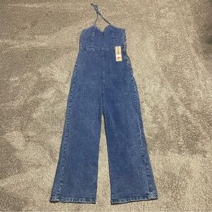 NWT Women’s AsiSea Wide Leg Halter Top Denim Jumpsuit Size XL/14
